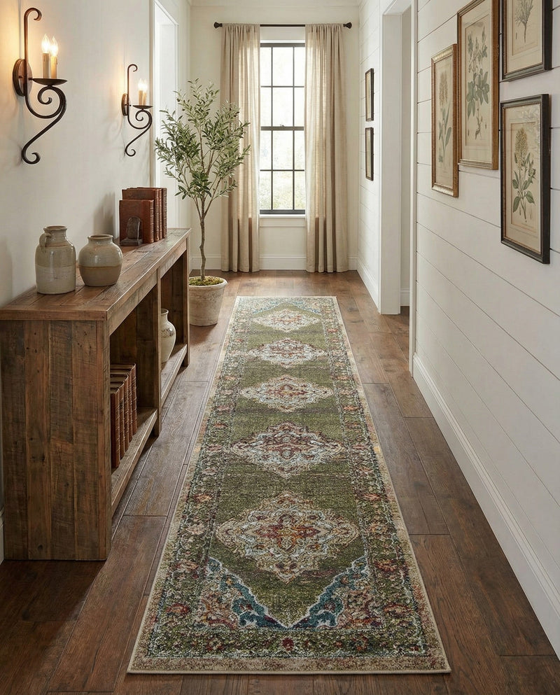 Savannah Soiree Collection Area Rug - Serengeti (Green) Runner Green  lifestyle 78