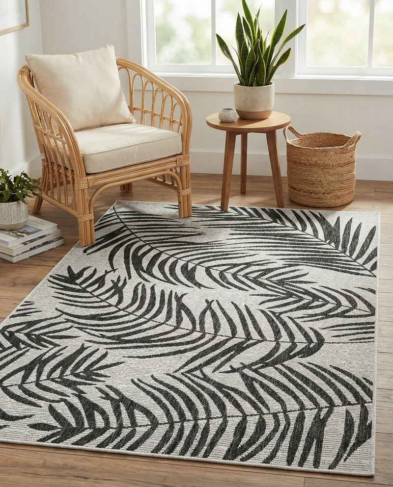 Seaside Blooms Collection Area Rug - Verdure (Charcoal Ivory) Rectangle Charcoal Ivory  lifestyle 10