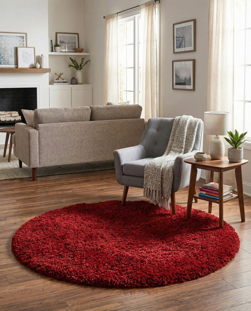 Eternal Plush Oasis Collection Area Rug -  Tranquility (Merlot) Round Merlot  lifestyle 39