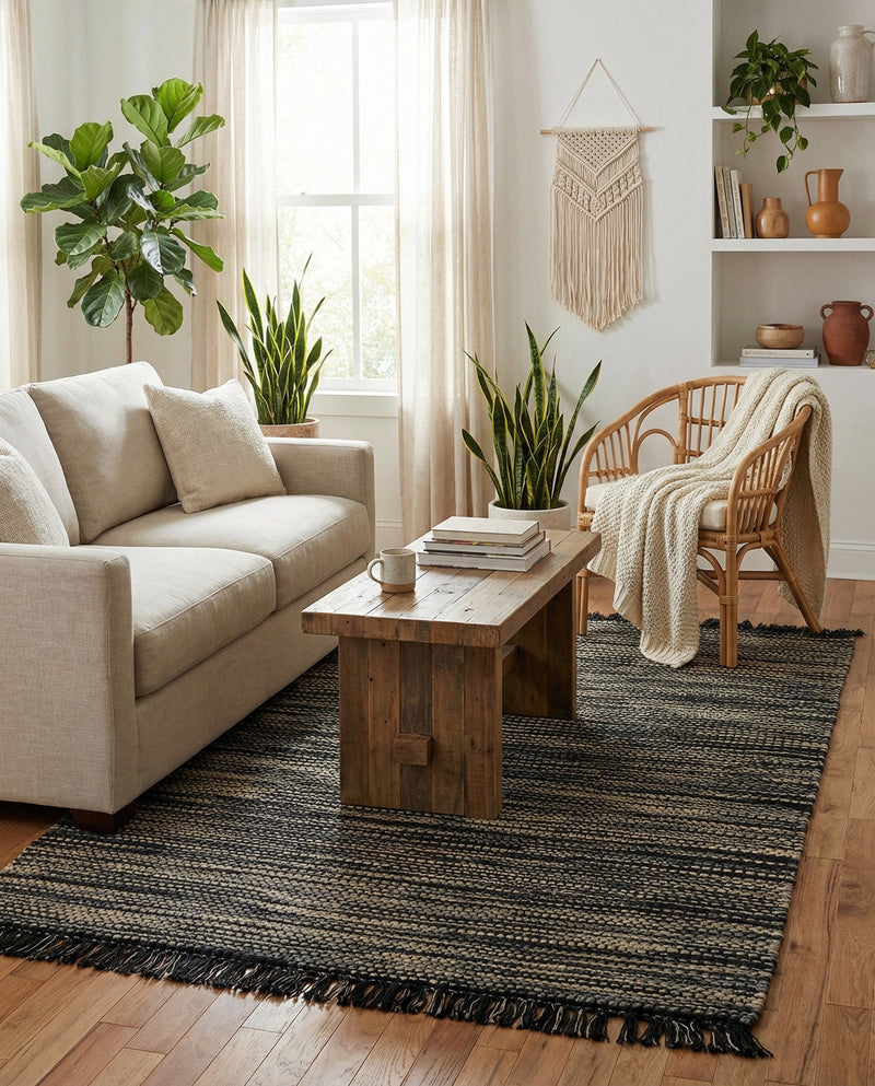Savannah Jute Collection Area Rug - Nantucket Rectangle Navy Blue and Ivory  lifestyle 33