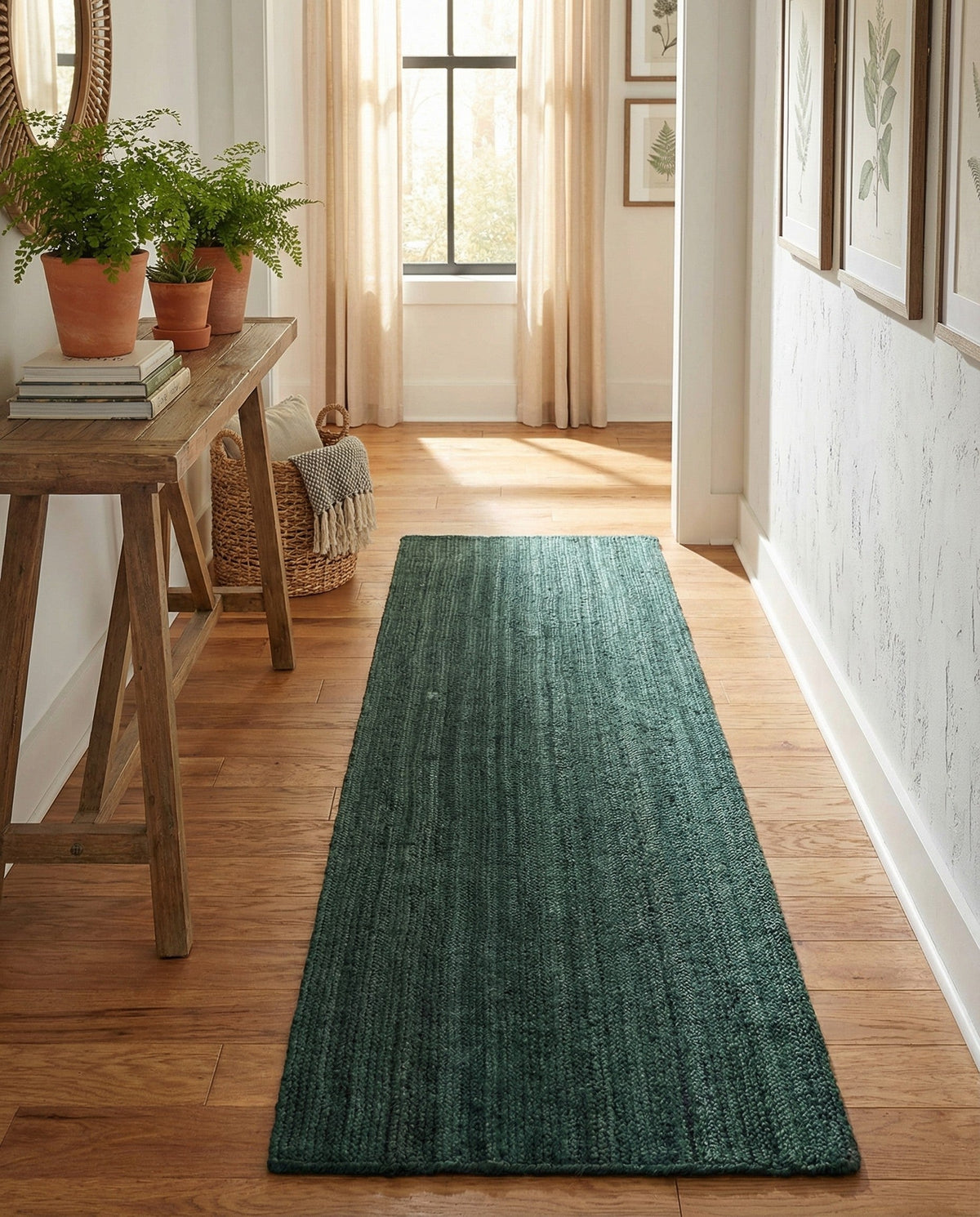 Woven Seaside Jute Collection Area Rug - Martha's Runner Green  lifestyle 100