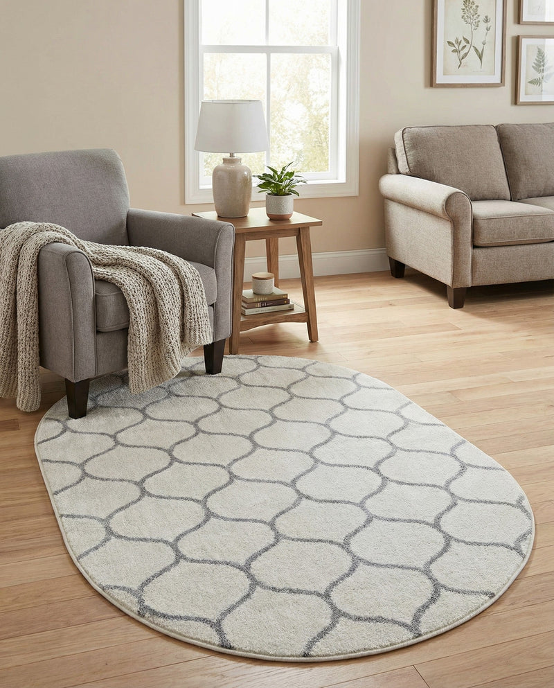Trellis Mosaic Collection Area Rug -  Pergolatown (Ivory) Oval Ivory  lifestyle 32