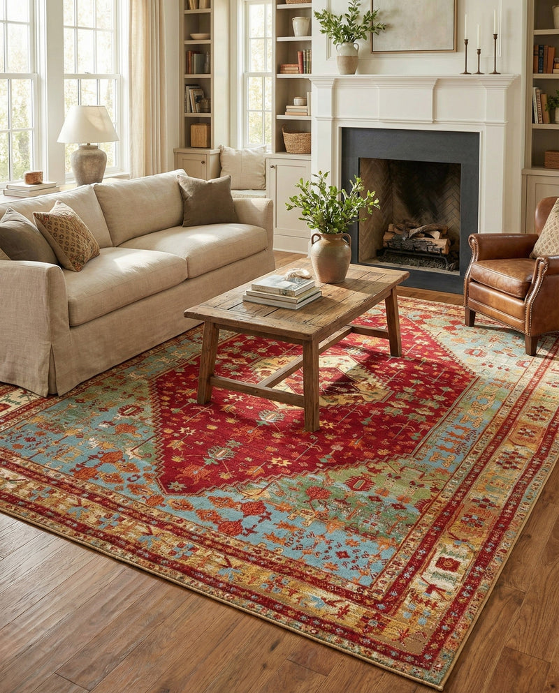 Patio Heritage Collection Area Rug -  Arbor Rectangle Red Green Blue  lifestyle 26
