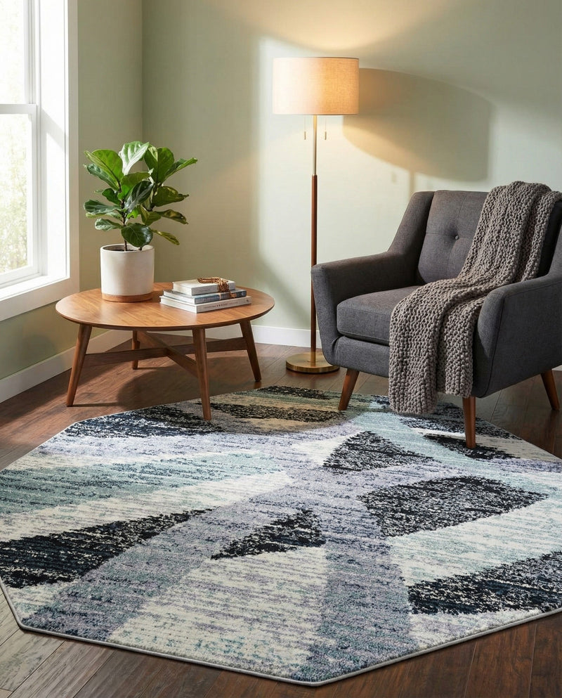 Santa Fe Trails Collection Area Rug -  Navajo Octagon Gray and Ivory  lifestyle 56