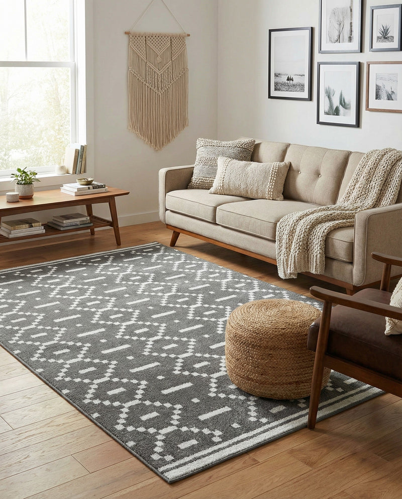 Copenhagen Edge Collection Area Rug -  Tivoli Rectangle Gray  lifestyle 12