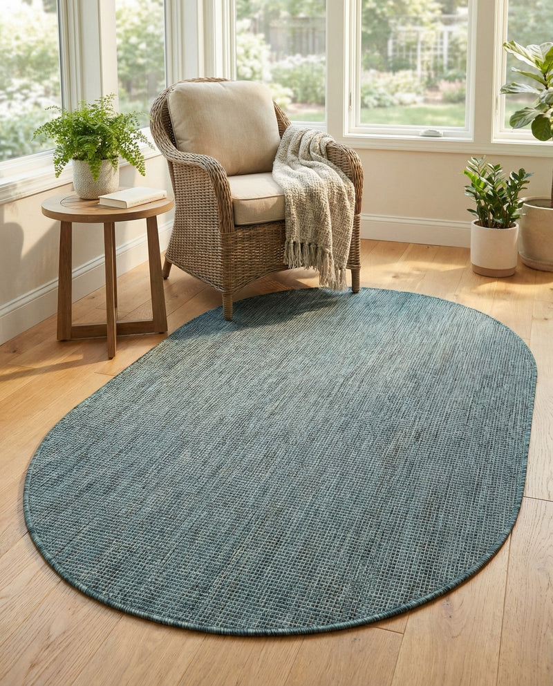 Seaside Serenity Collection Area Rug - Veranda (Teal) Oval Teal  lifestyle 54