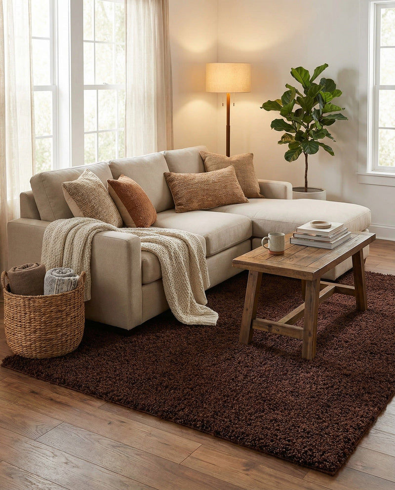 Plush Oasis Collection Area Rug - Serenity (Chocolate Brown) Rectangle Chocolate Brown  lifestyle 23