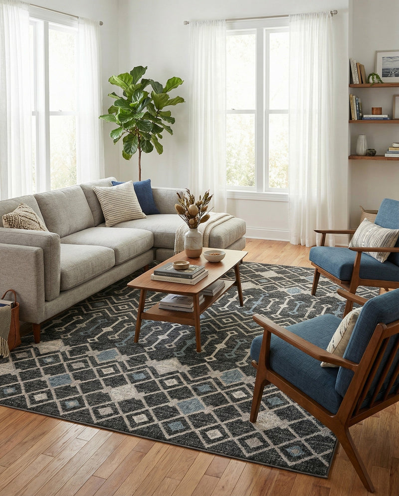 Geo Garden Lattice Collection Area Rug -  Andalusia Rectangle Charcoal Gray  lifestyle 54