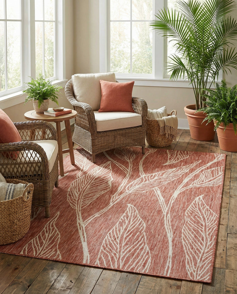 Seaside Blooms Collection Area Rug -  Evergreen (Rust Red) Rectangle Rust Red  lifestyle 18