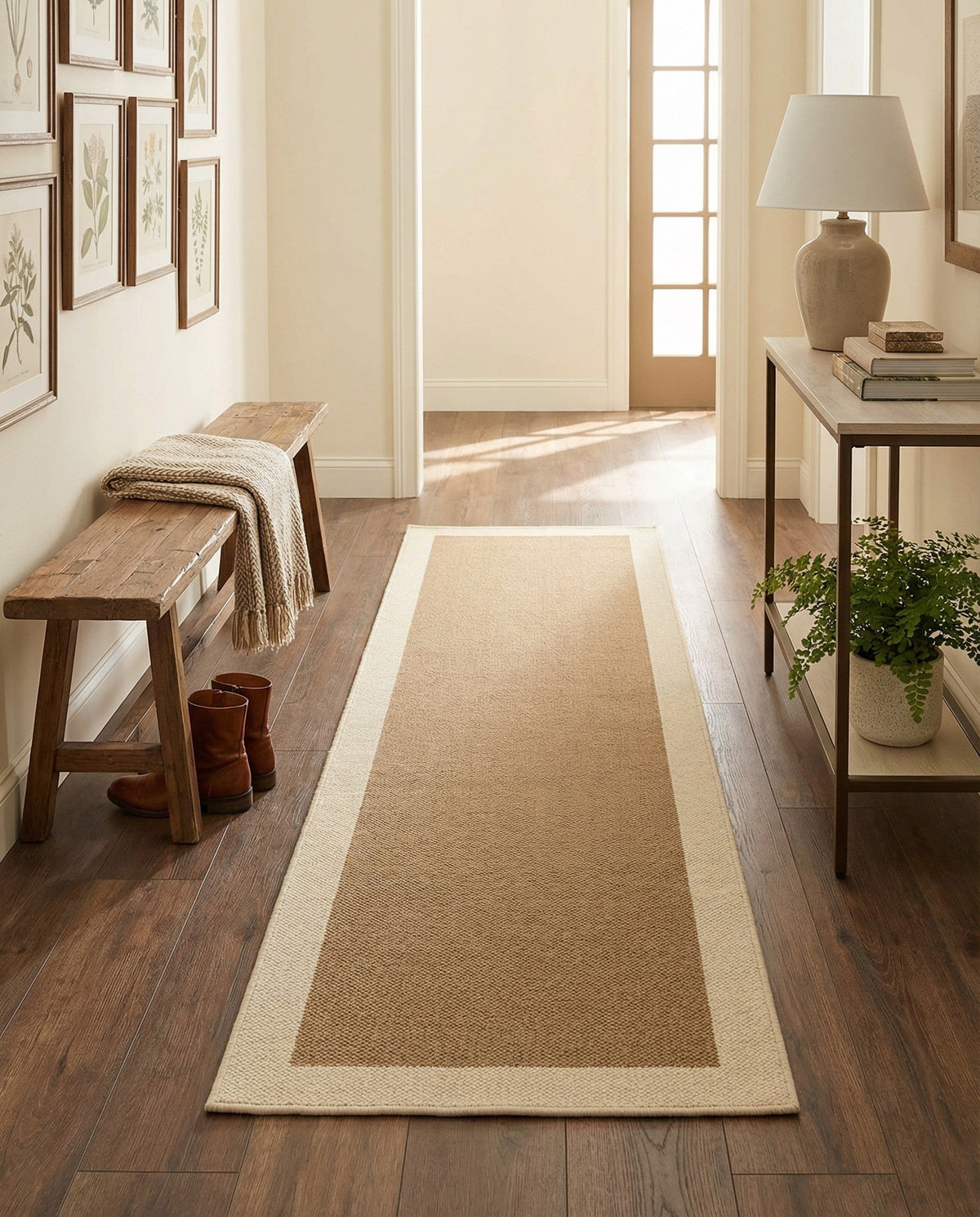 Savannah Borders Wool Collection Area Rug - Chatham Runner Latte Brown  lifestyle 57
