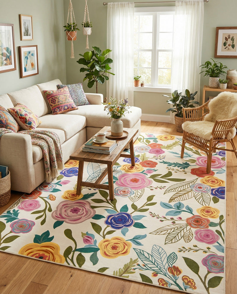 Meadow Breeze Collection Area Rug -  Petal Rectangle Ivory  lifestyle 6