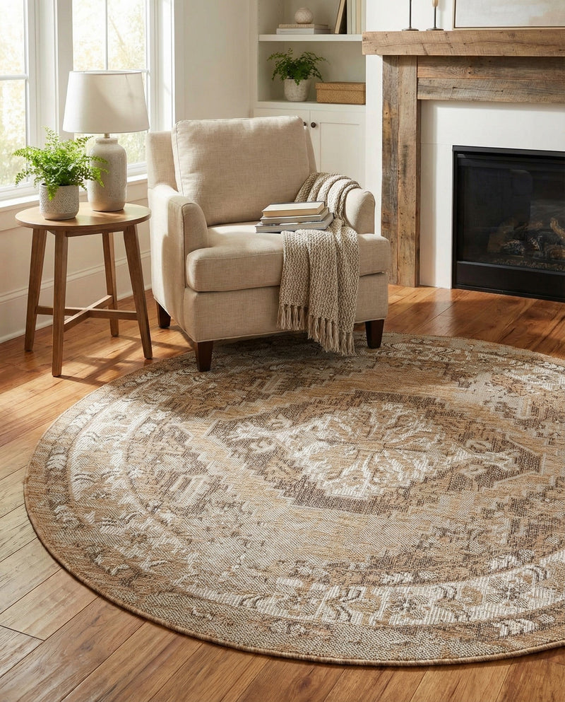 Patio Heritage Collection Area Rug -  Augusta (Natural) Round Natural  lifestyle 59