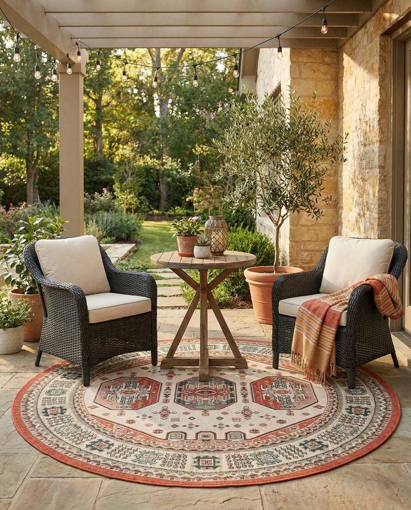Patio Heritage Collection Area Rug - Veranda Round Multi  lifestyle 50