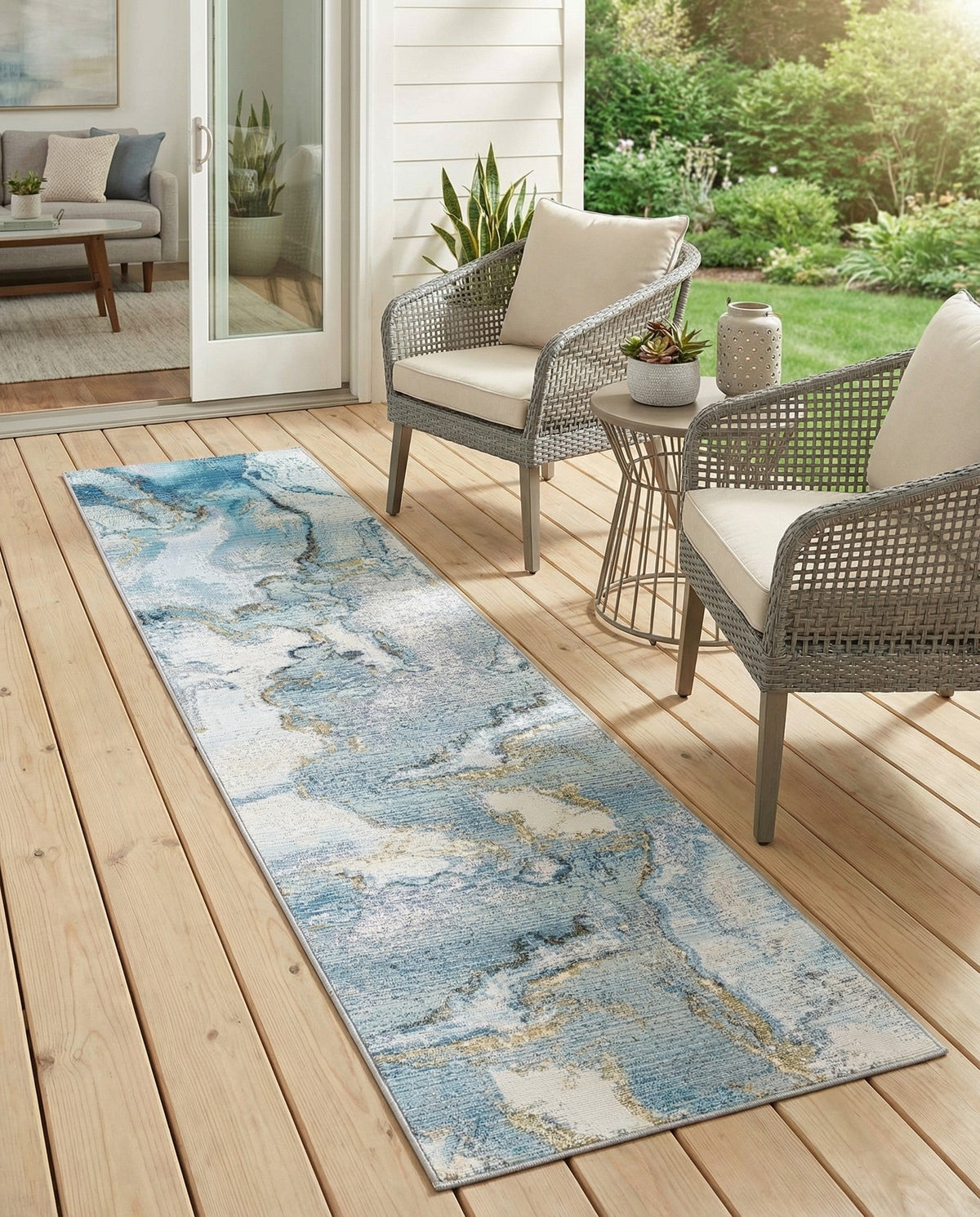 Urban Terrace Collection Area Rug -  Vertex Runner Blue and Ivory  lifestyle 97
