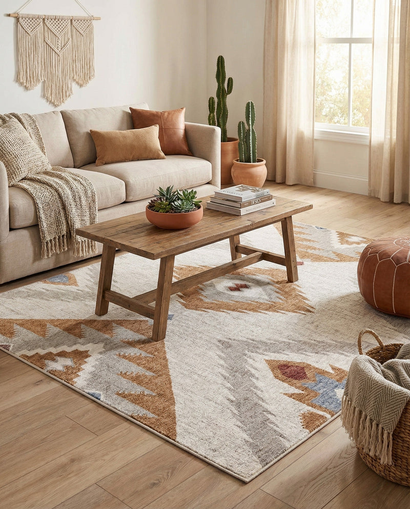 Desert Modern Eco Rug Series Collection Area Rug -  Zion Rectangle Ivory  lifestyle 11