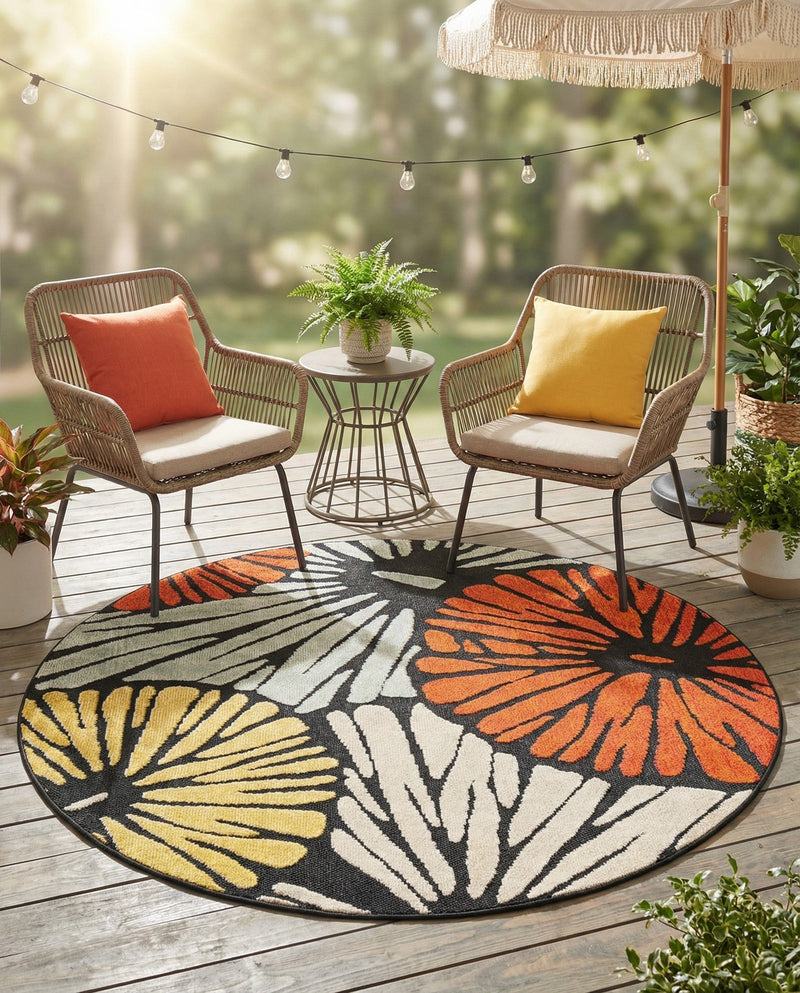 Outdoor Marrakesh Collection Area Rug -  Tetouan Round Multi  lifestyle 68