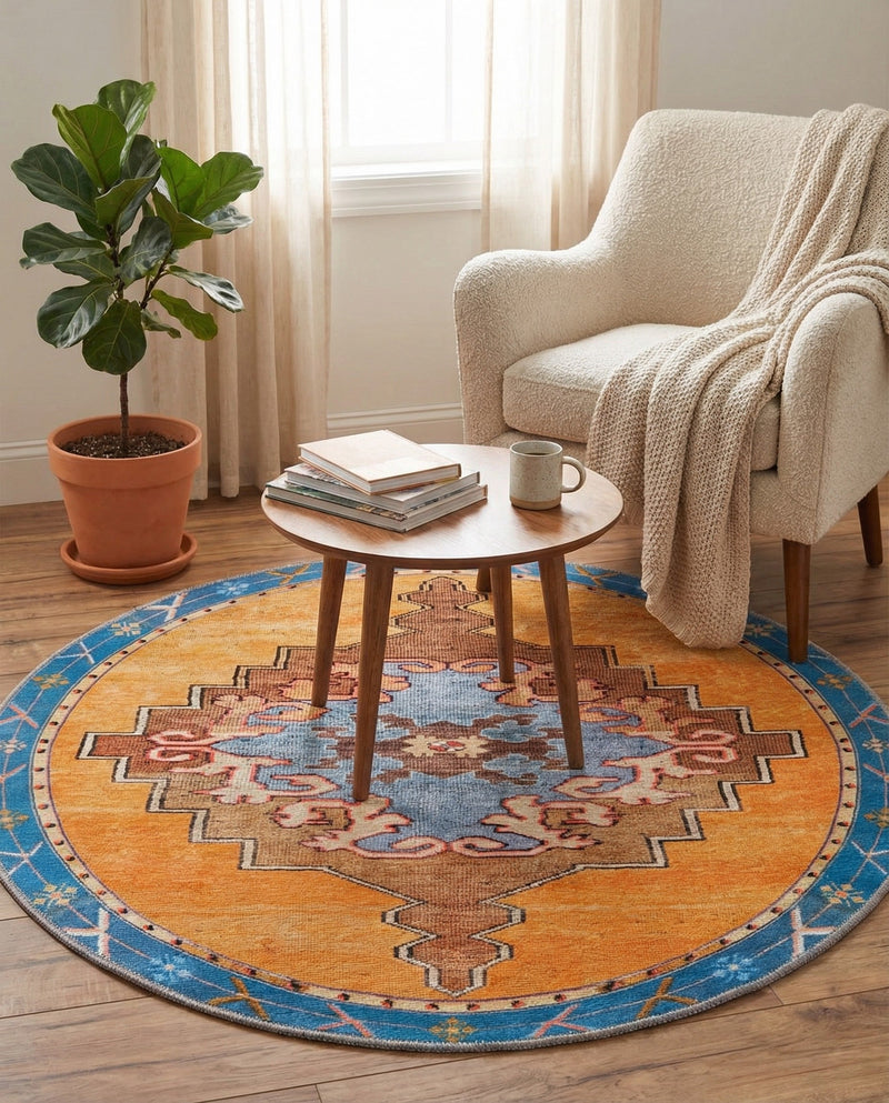 Heritage Elegance Collection Area Rug -  Winterthur (Orange) Round Orange  lifestyle 70