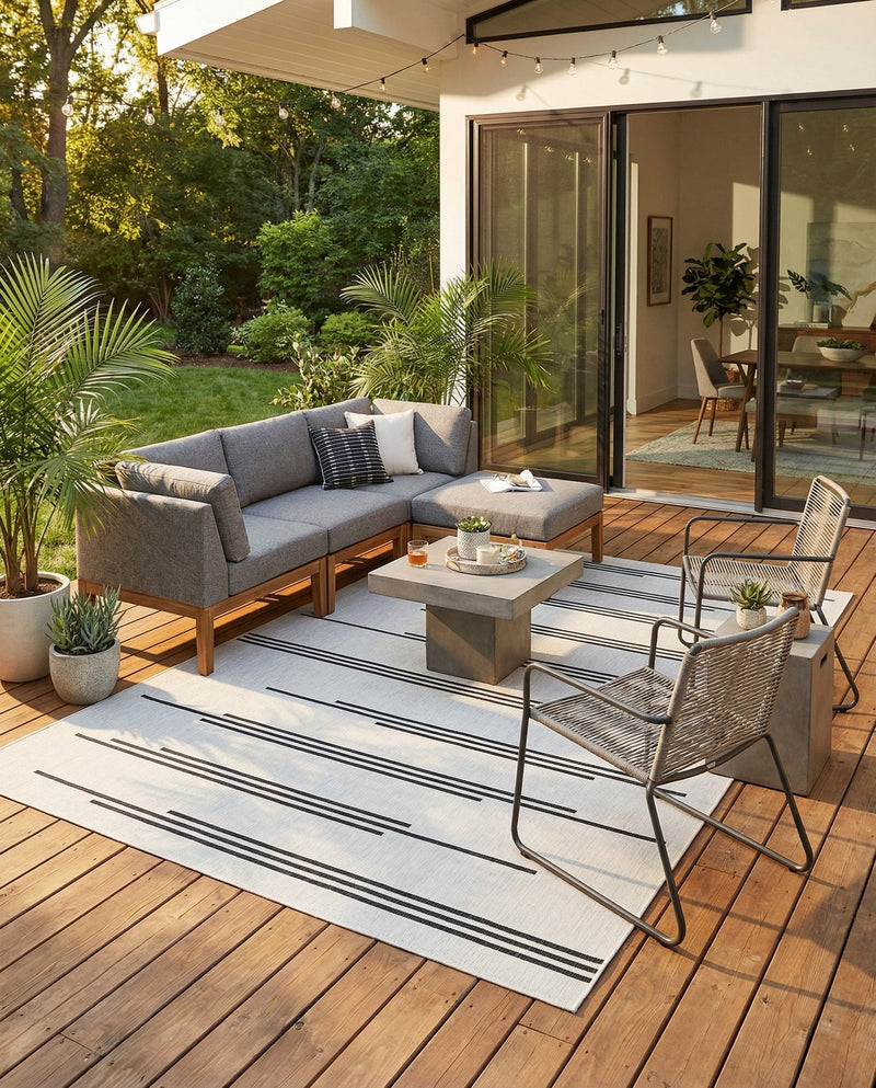 Urban Terrace Collection Area Rug -  Brooklyn Rectangle White and Black  lifestyle 11