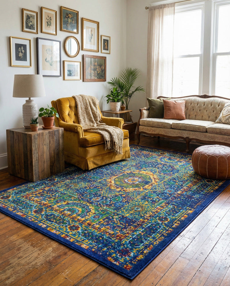 Caribbean Cove Collection Area Rug -  Grenada Rectangle Navy Blue  lifestyle 15