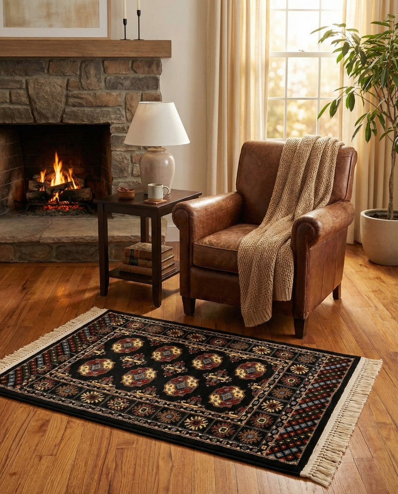 Samarkand Elegance Collection Area Rug -  Margilan (Black) Rectangle Black  lifestyle 9