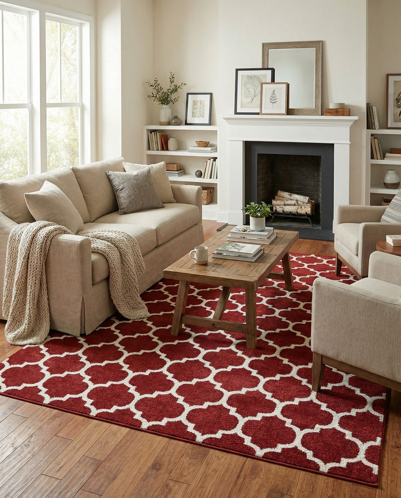 Lattice Gardens Collection Area Rug -  Bloomfield (Dark Terracotta) Rectangle Dark Terracotta  lifestyle 3