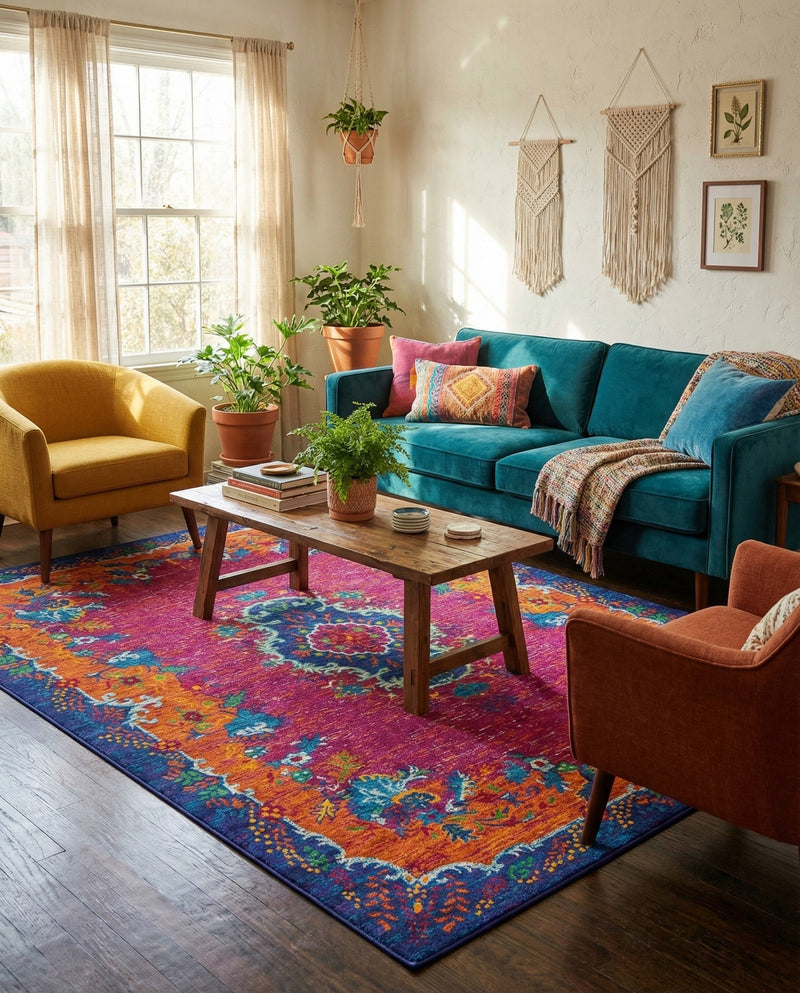 Caribbean Cove Collection Area Rug -  Nevis Rectangle Fuchsia  lifestyle 20