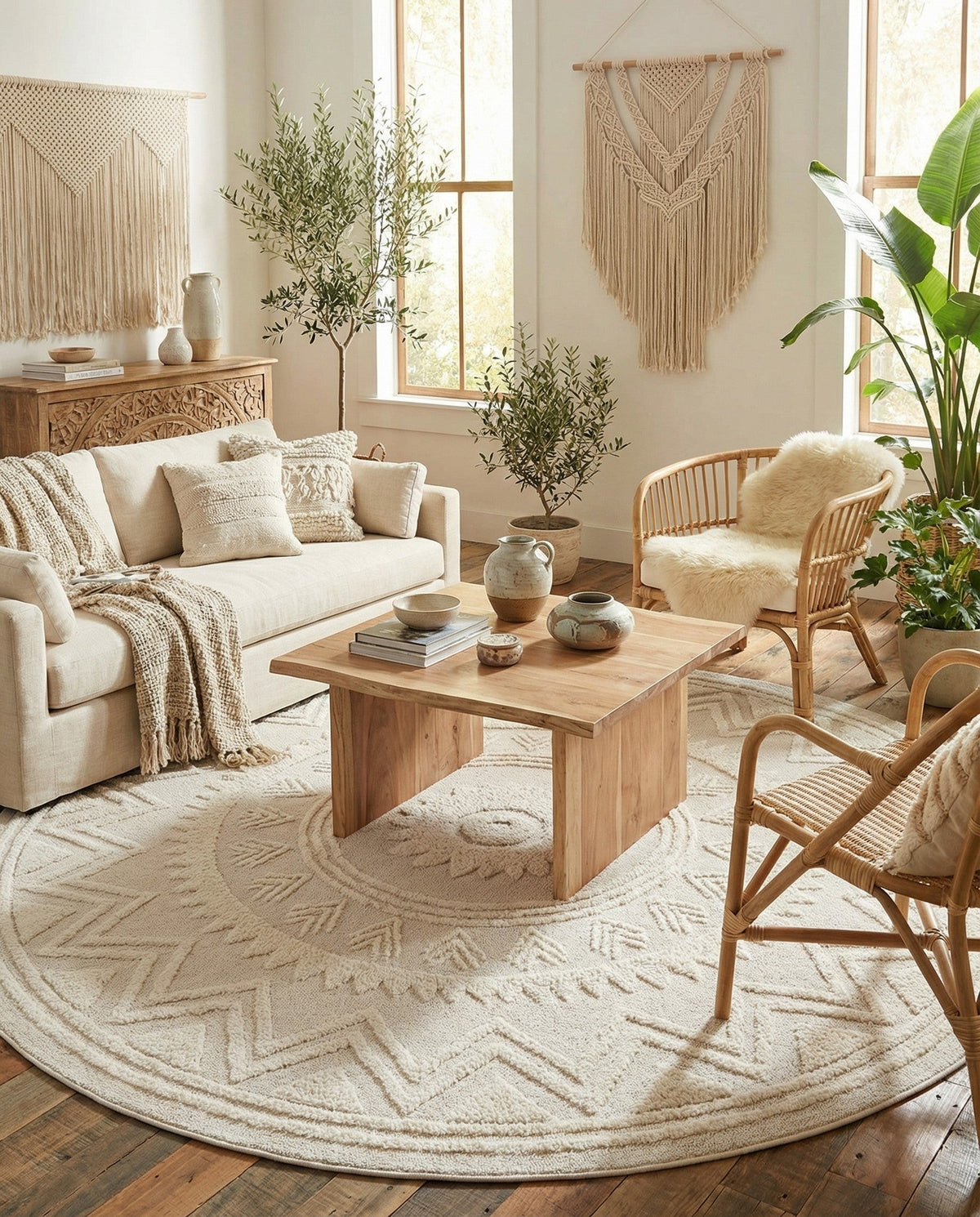 Sahara Chic Collection Area Rug -  Tangier Round Ivory  lifestyle 137