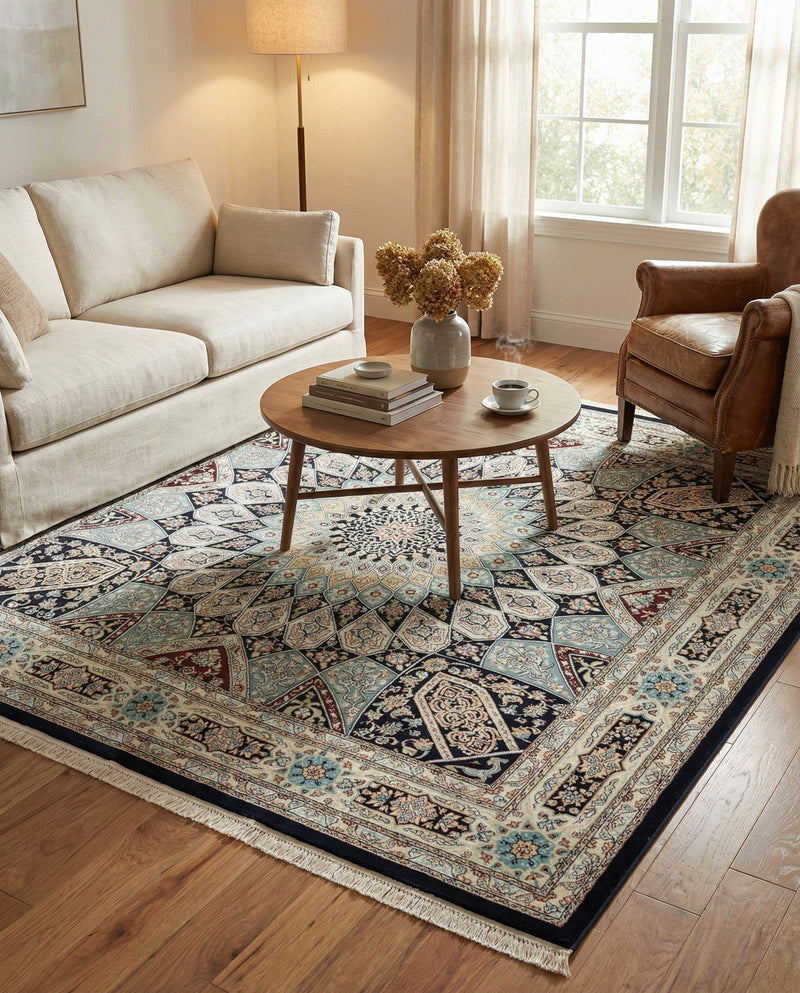 Persian Elegance Collection Area Rug -  Hamedan (Navy Blue) Square Navy Blue  lifestyle 82