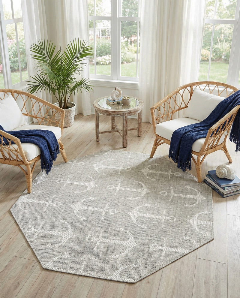 Seaside Haven Rugs Collection Area Rug - Sapphire (Gray) Octagon Gray  lifestyle 77