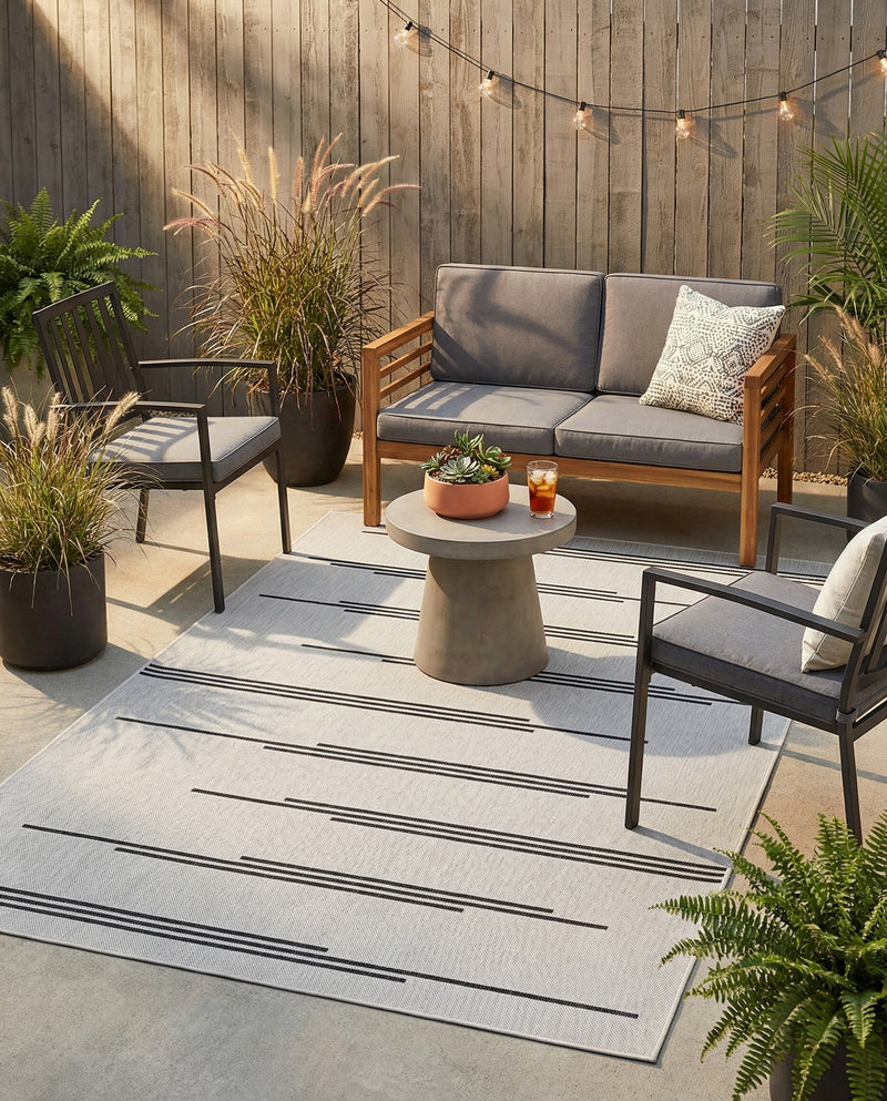 Urban Terrace Collection Area Rug -  Brooklyn Rectangle White and Black  lifestyle 30