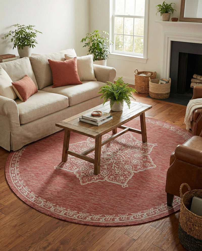 Patio Heritage Collection Area Rug -  Charleston (Rust Red) Round Rust Red  lifestyle 61