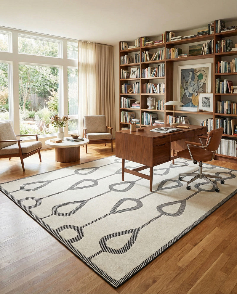 Monochrome Collection Area Rug -  Marble Rectangle Ivory White  lifestyle 12