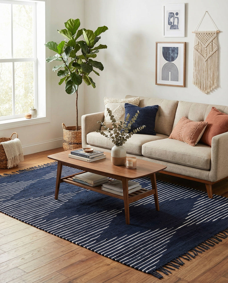 Thar Cotton Collection Area Rug - Jaisalmer (Navy Blue) Rectangle Navy Blue  lifestyle 19