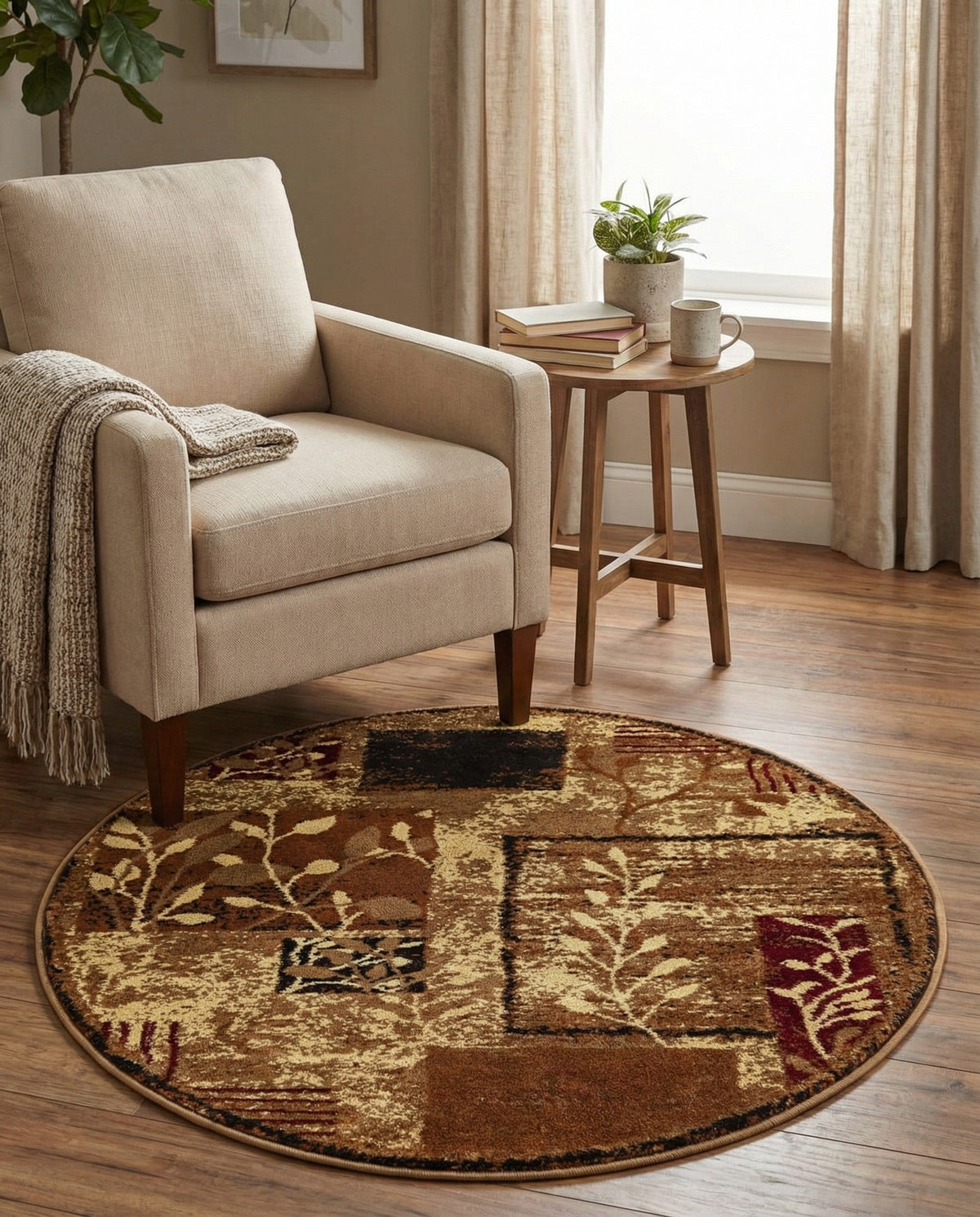 Bistro Lounge Collection Area Rug -  Affogato Round Beige  lifestyle 143
