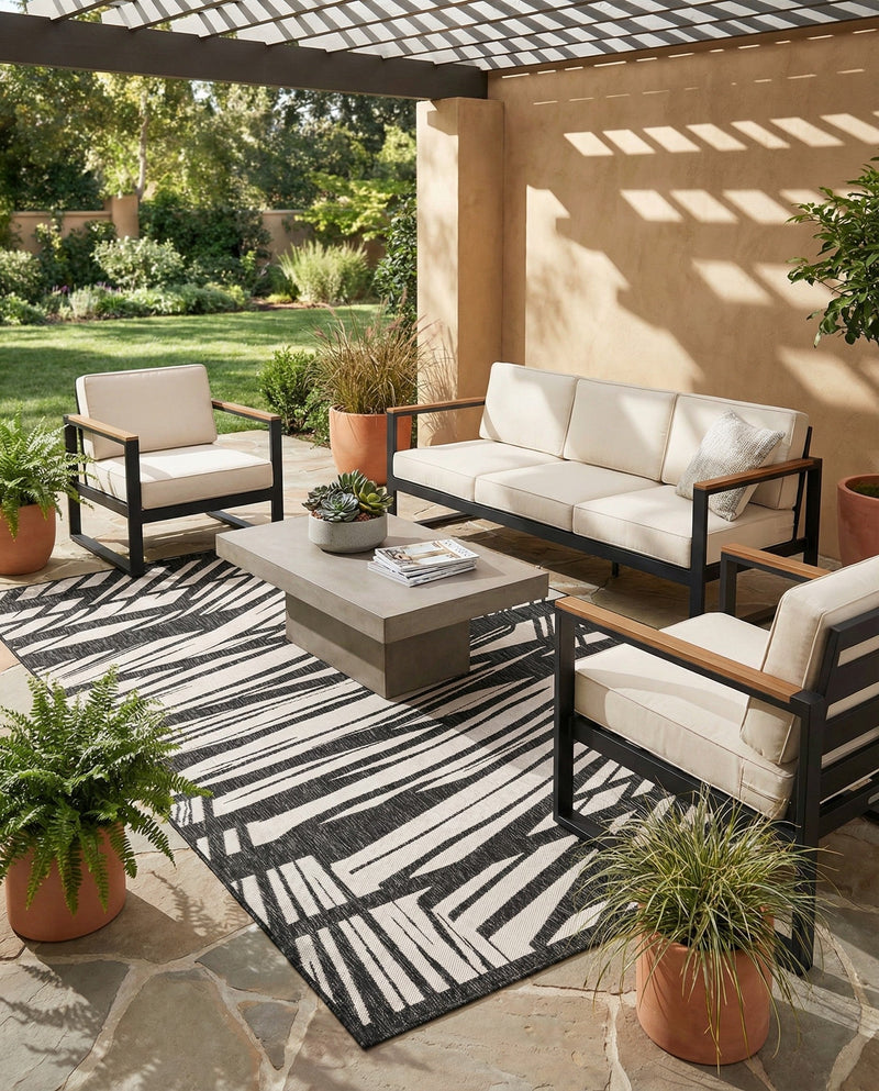 Urban Terrace Collection Area Rug -  Queens Rectangle Black and White  lifestyle 18