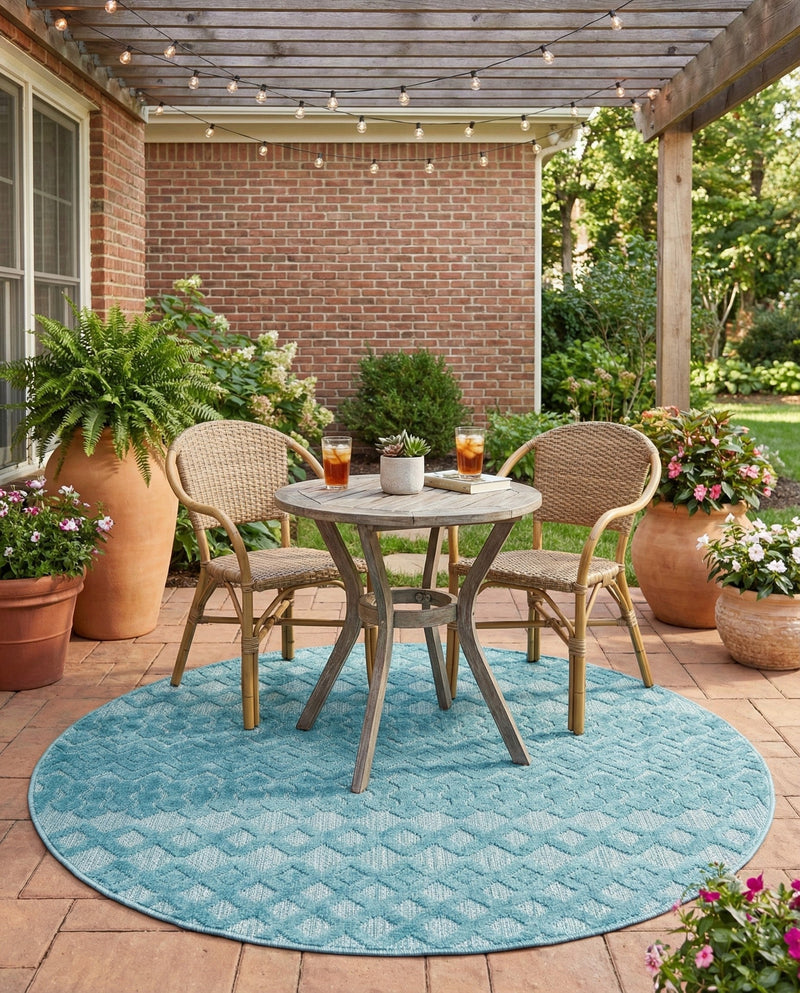 Garden Lattice Charm Collection Area Rug -  Pergola (Aqua) Round Aqua  lifestyle 56