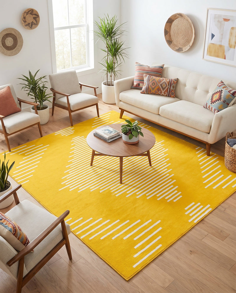Seychelles Stripes Collection Area Rug - Mahe (Yellow) Square Yellow  lifestyle 48