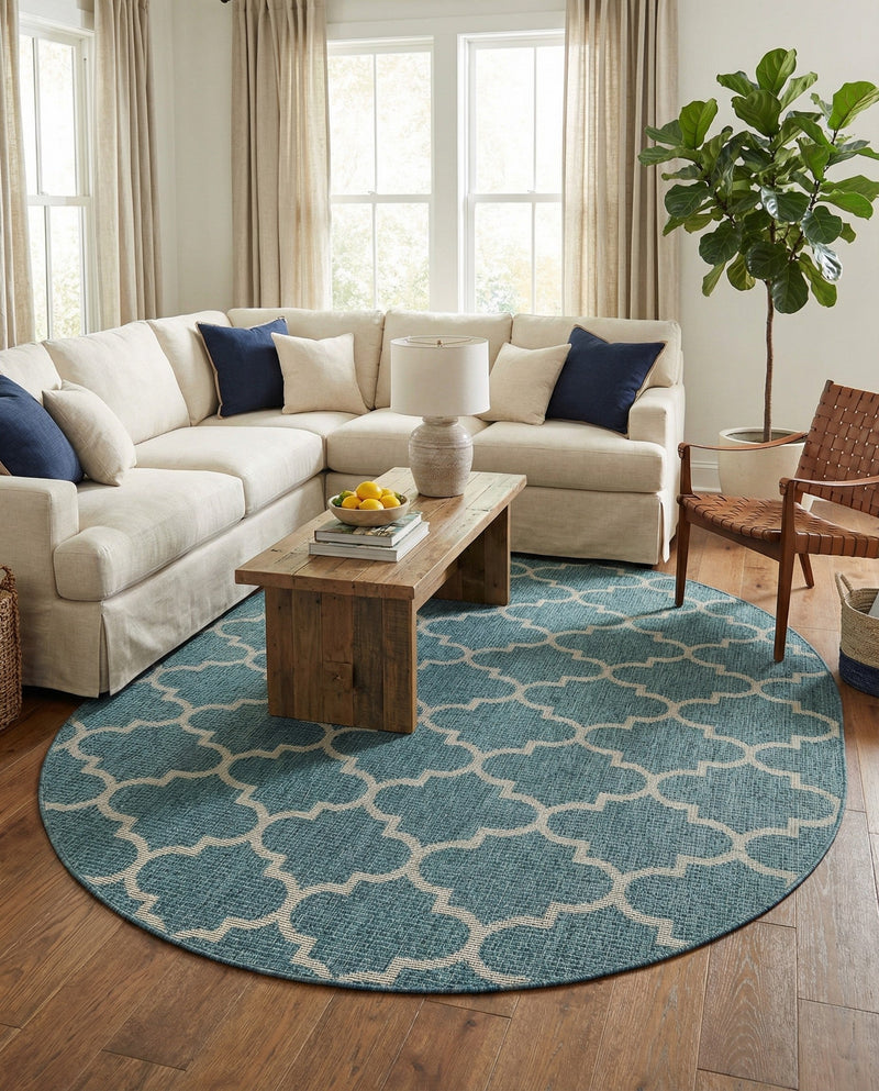 Savannah Pergola Collection Area Rug - Arbor (Teal) Oval Teal  lifestyle 86