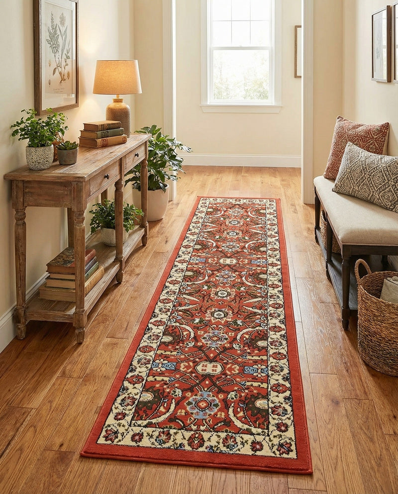 Tabriz Tapestry Collection Area Rug - Sahand (Terracotta) Runner Terracotta  lifestyle 54