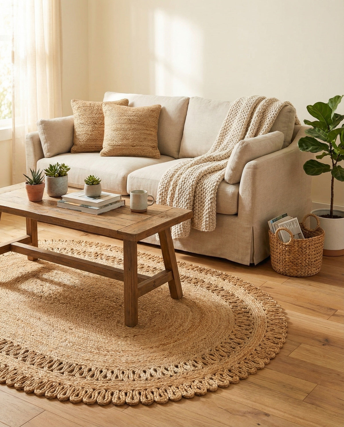 Woven Seaside Jute Collection Area Rug - Varadero Oval Natural  lifestyle 19