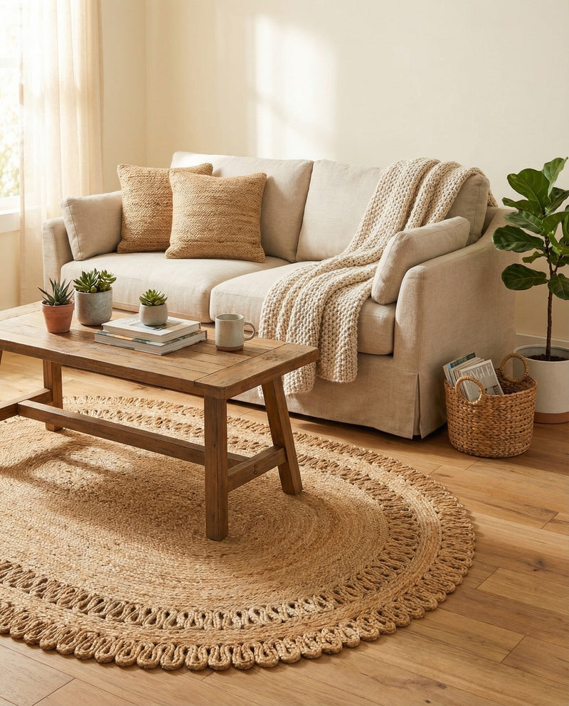 Woven Seaside Jute Collection Area Rug - Varadero Oval Natural  lifestyle 19
