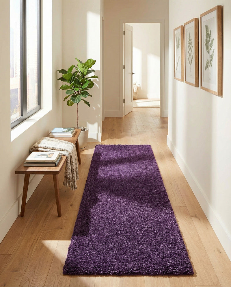 Solid Shag Seaside Collection Area Rug - Azure Cove (Violet) Runner Violet  lifestyle 50