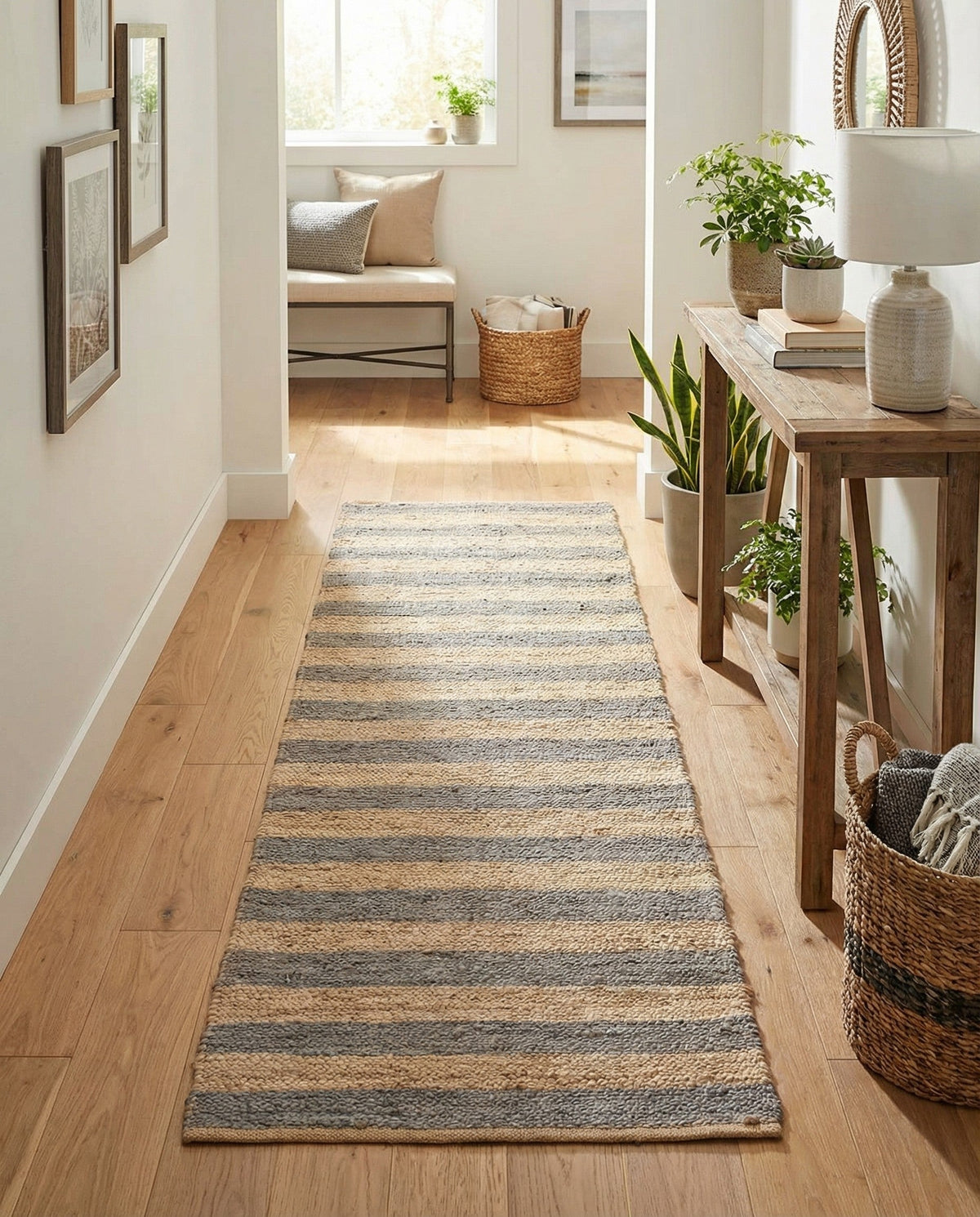Woven Seaside Jute Collection Area Rug - Nantucket Runner Gray Ivory  lifestyle 144