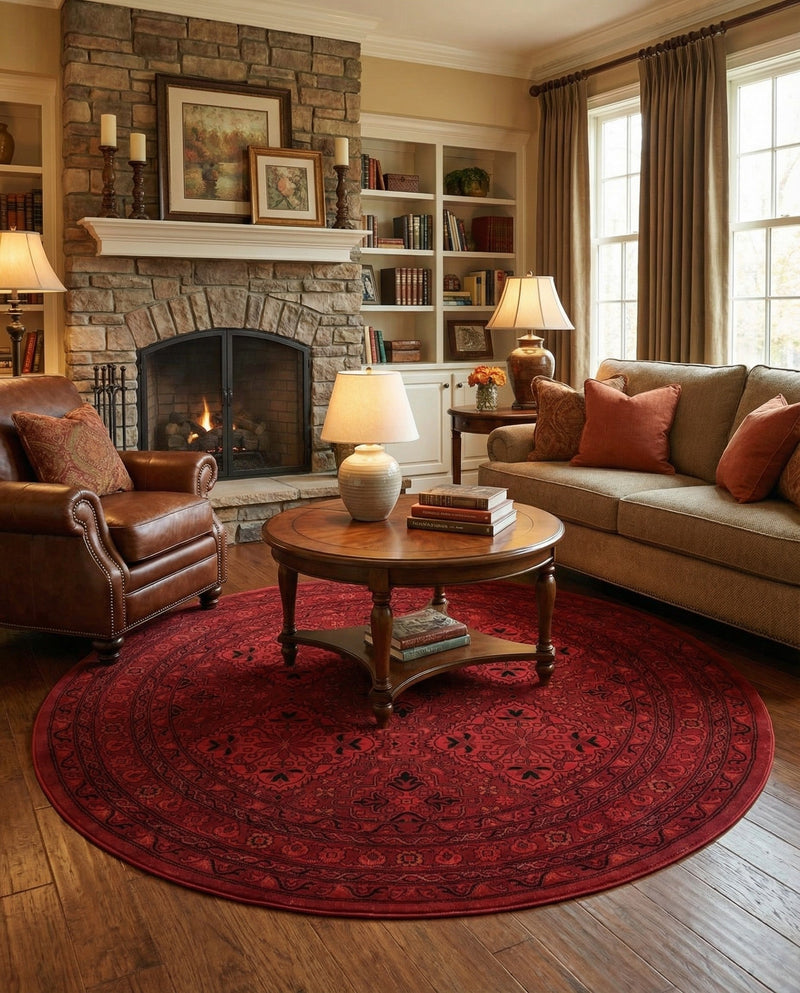 Samarkand Elegance Collection Area Rug -  Samanid Round Red  lifestyle 29