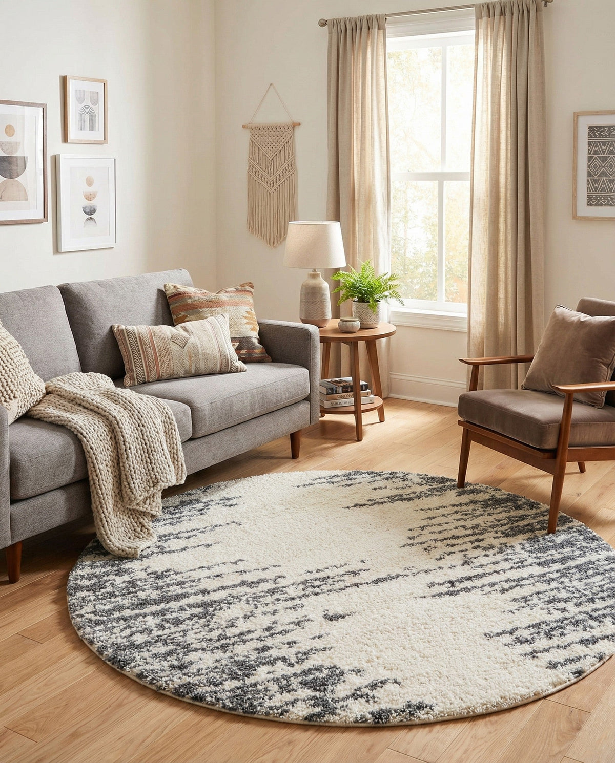 Tranquil Tides Shag Collection Area Rug - Marina Round White  lifestyle 117