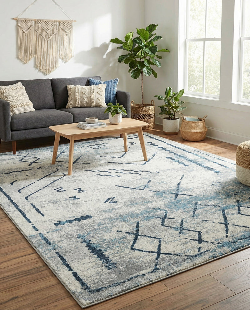 Aegean Elegance Washables Collection Area Rug - Santorini Rectangle Ivory Gray  lifestyle 22