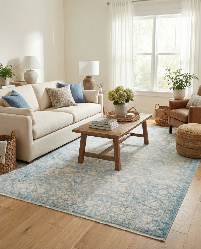 Rustic Charm Revival Collection Area Rug - Farmstead Rectangle Light Blue  lifestyle 30
