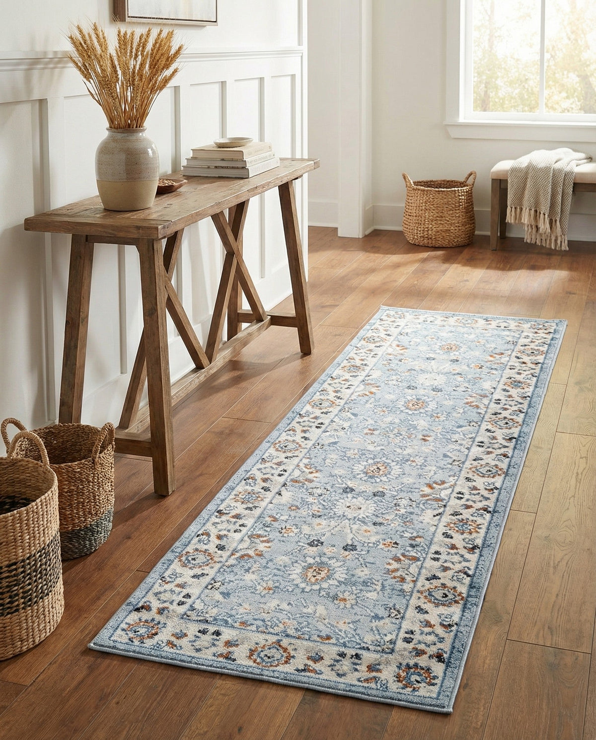 Savannah Elegance Collection Area Rug - Augusta (Aqua Blue) Runner Aqua Blue  lifestyle 89