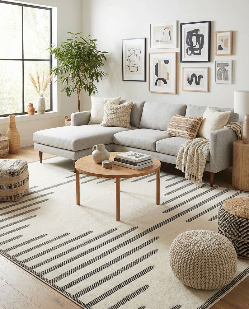 Monochrome Collection Area Rug -  Ash Rectangle Ivory White  lifestyle 19