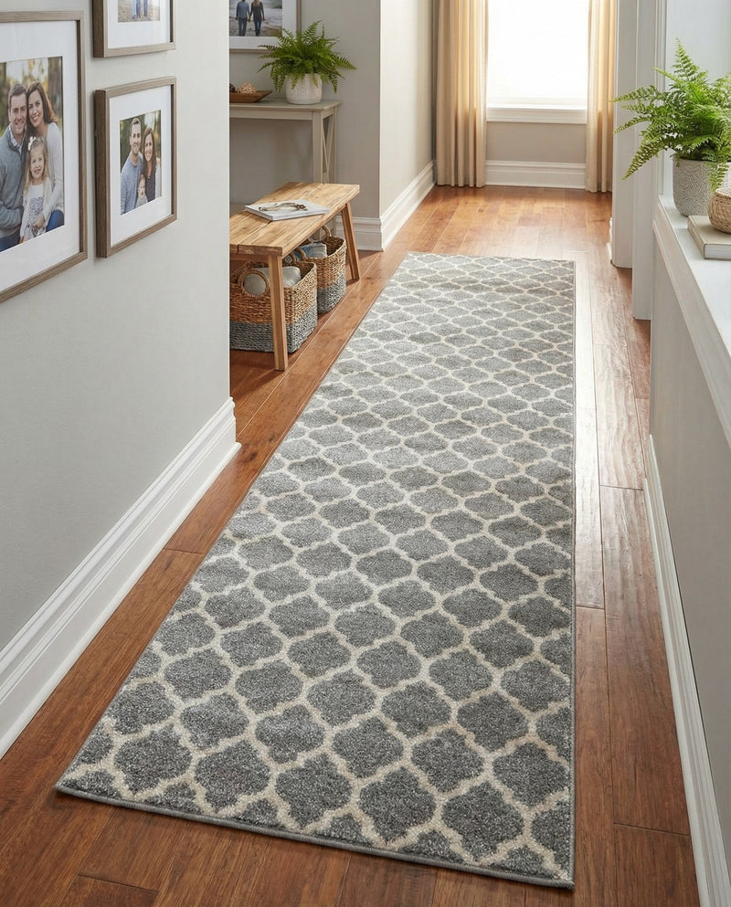 Lattice Gardens Collection Area Rug -  Bloomfield (Dark Gray) Runner Dark Gray  lifestyle 72